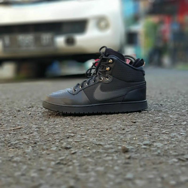 Sepatu Nike Court Borough Mid Winter Triple Black AA0547 -002 original (Second)