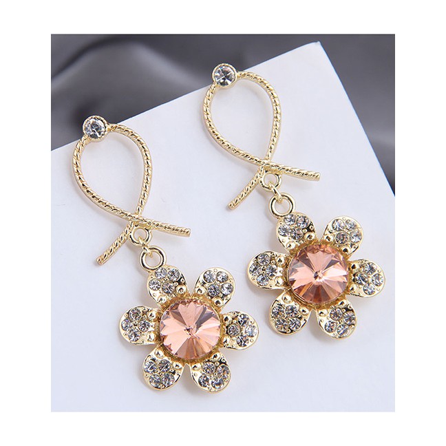 LRC Anting Tusuk Fashion Blue Cross Alloy Earrings With Diamonds And Flowers  A62061