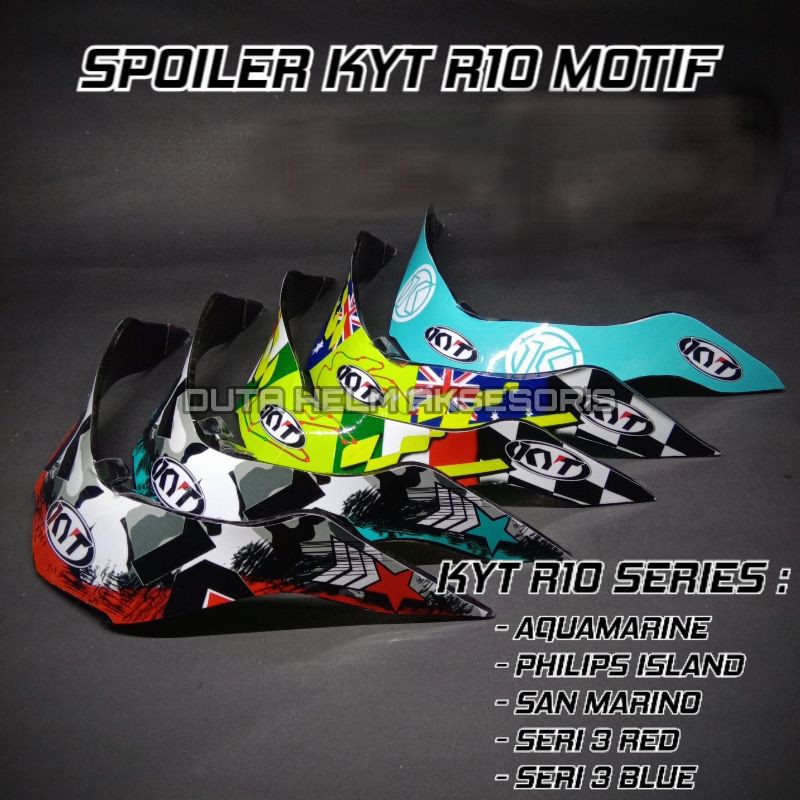 Spoiler Helm KYT R10 Full Face motif Philip island san marino aquamarine seri 3 red Seri 3 blue Kabu
