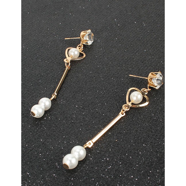 LRC Anting Tusuk Fashion Golden Imitation Pearl Love Alloy Hollow K60428