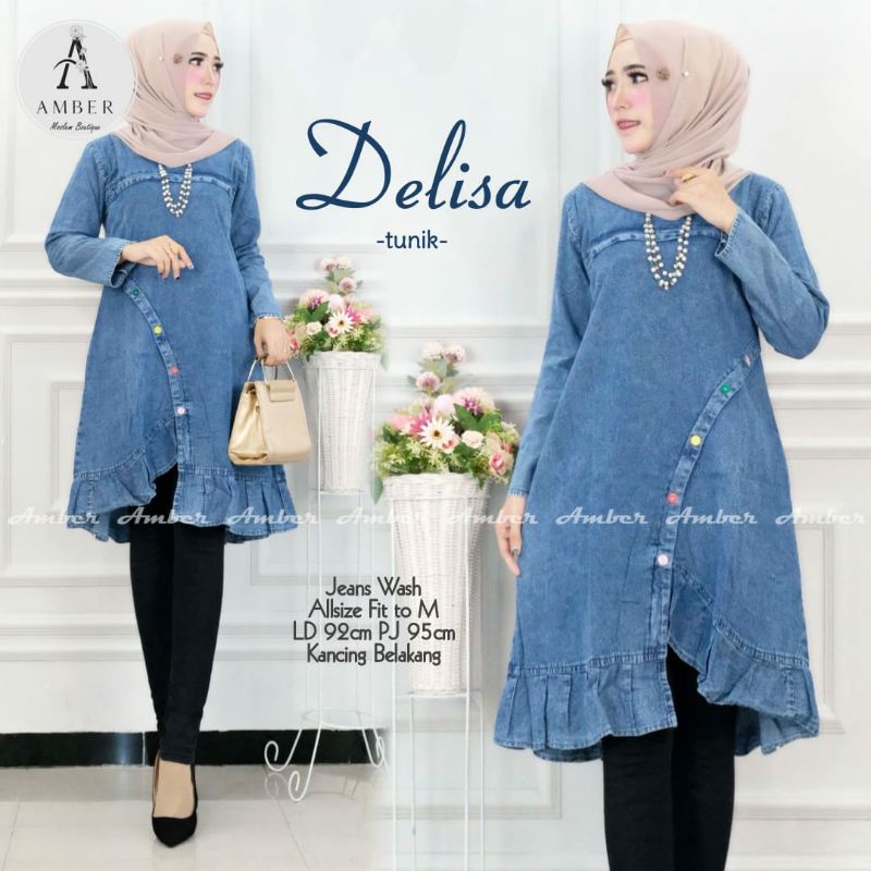 delisa tunik jeans - atasan jeans wanita - fashion muslim terbaru - baju wanita - atasan tunik