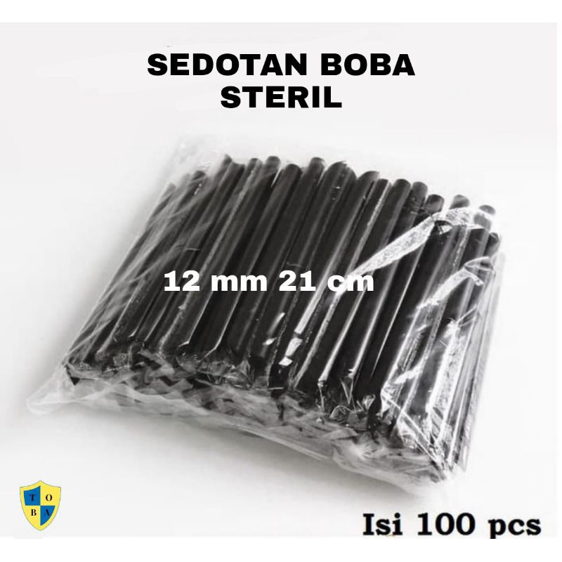 sedotan Boba besar hitam steril 12 mm 21 cm isi 100 pcs