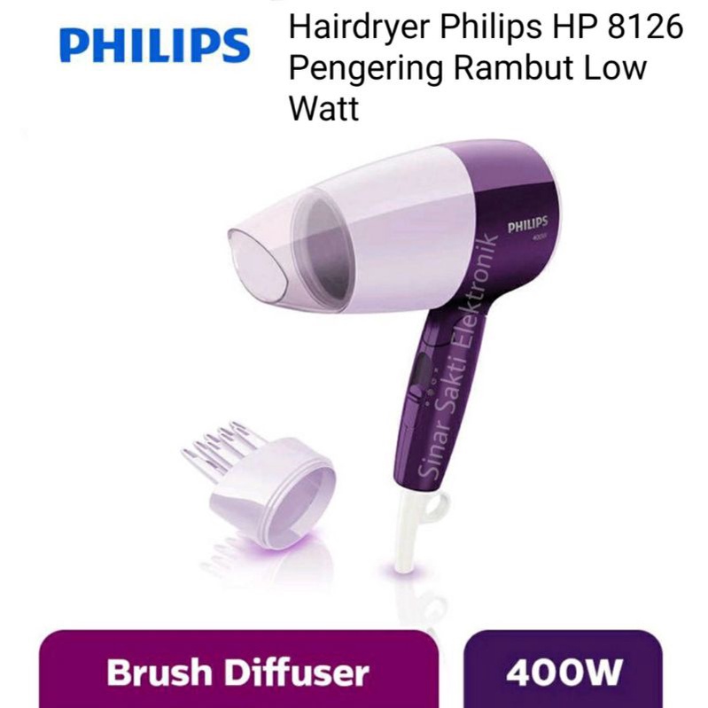 Hairdryer Philips Hair Dryer HP8126 HP 8126 Pengering Rambut Low Watt 400W 400 Watt Travel