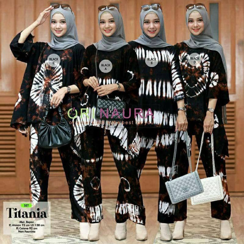 Titania Set - One Set Wanita Jumbo Rayon Premium Setelan Wanita Lengan 7/8  Set Celana Kekinian LD 130 cm