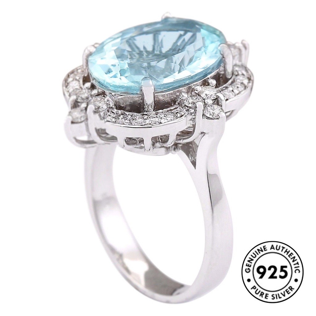 Cincin Sterling Silver 925 Dengan Topaz Biru Mewah Untuk Wanita