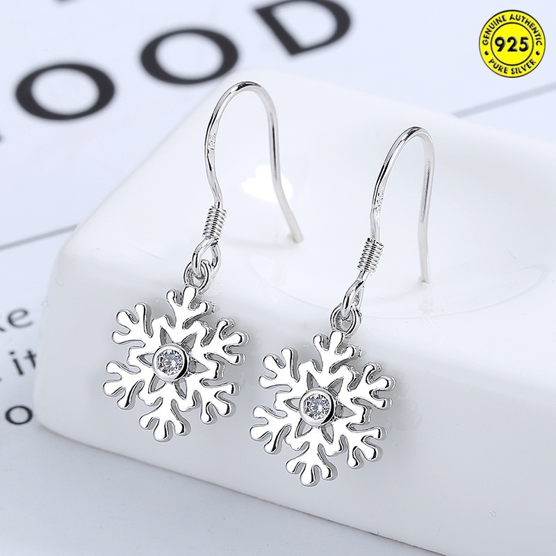 Anting Tusuk Sterling Silver 925 Desain Snowflake Hollow Simple Untuk Wanita