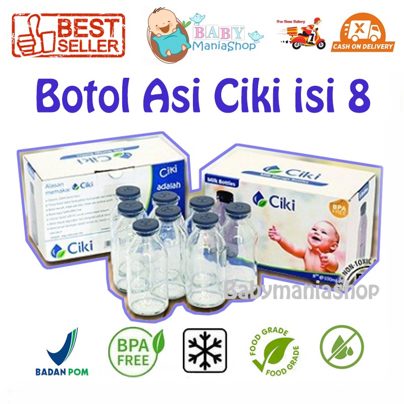 Botol ASI Kaca Ciki 100ml Isi 8 dan Botol ASI isi 4 sablon Breastmilk Glass Bottle Jus Kaldu MPASI