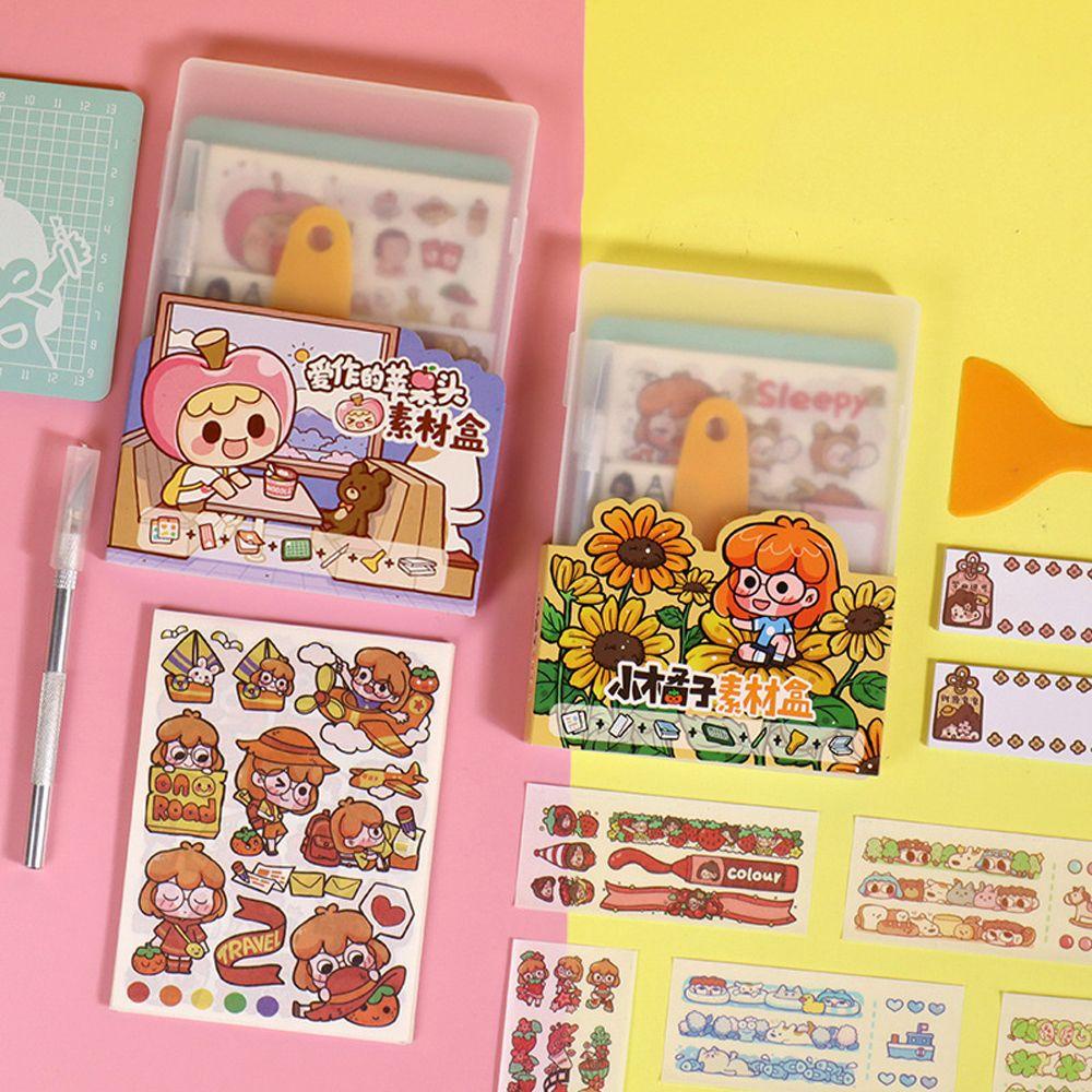 Agustinina Stationery Stiker Set Kartun Gadis Dengan Graver Alas Pemotongan Gift Box Perlengkapan Sekolah Planner Kertas Stiker