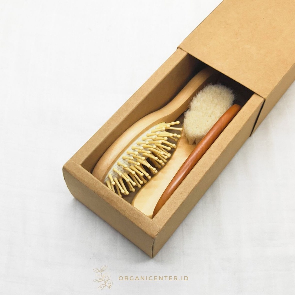 Set Sisir Kayu Rambut Bayi Premium Wooden Baby Comb &amp; Brush Bamboo Sikat Rambut Sikat Rambut Bambu Lembut Tropee Bebe