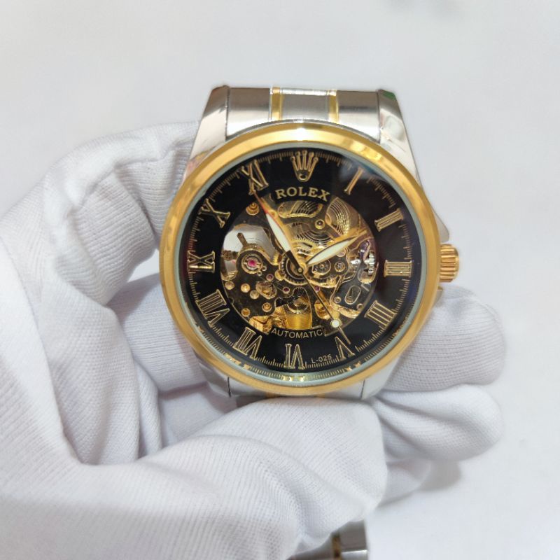 Rolex otomatis Transparan jam tangan pria tahan air