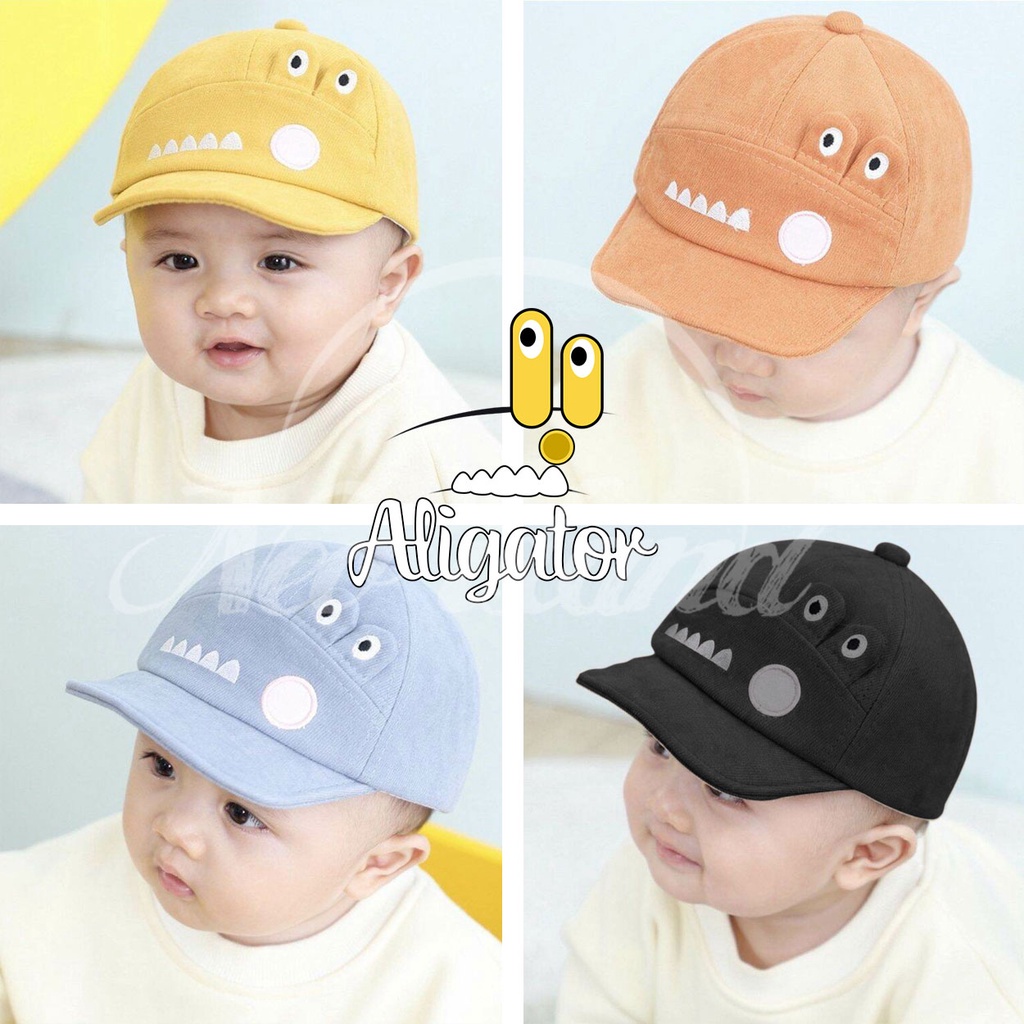 TOPI ANAK BAYI LAKI LAKI PEREMPUAN KARAKTER CRORODILE TOPI ANAK BASEBALL MOTIF ALIGATOR PREMIUM-abu tua