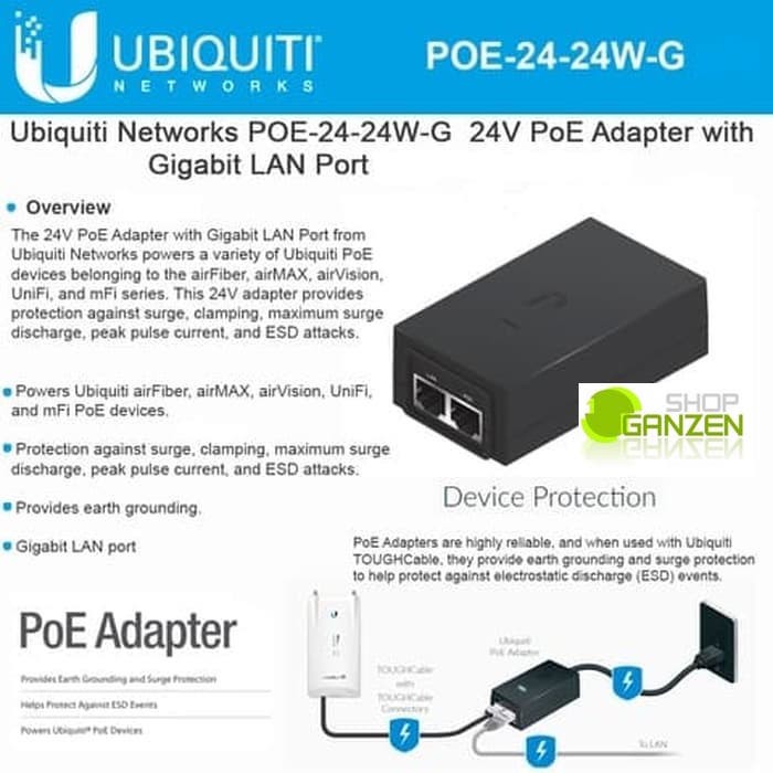 Ubiquiti adaptor poe 24v 1a Gigabit poe-24-24w-g