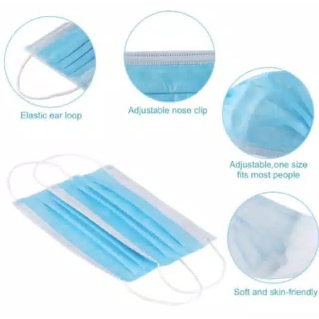 MASKER EARLOP 3 PLY BIRU FACE MASK 50pcs Masker Wajah Sekali Pakai 3 Lapis Dengan Kait Telinga 3ply EARLOOP