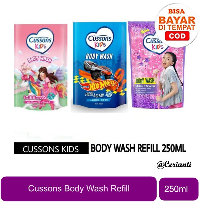 REFILL 250ML Cussons Kids Body Wash Active &amp; Nourish | Unicorn Soft &amp; Smooth | Hot Wheels Fresh &amp; Clean - Sabun Mandi Anak_Cerianti