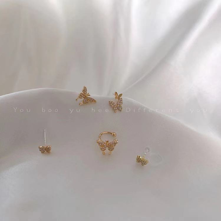 Full berlian kupu-kupu kecil logam alloy anting-anting baru fashion telinga stud telinga klip peri M