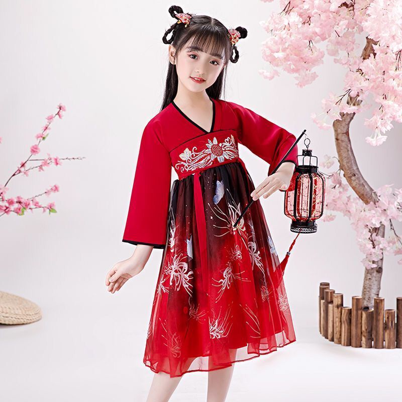 Children's Hanfu women's summer clothes super immortal children's Chinese ancient clothes chest leng