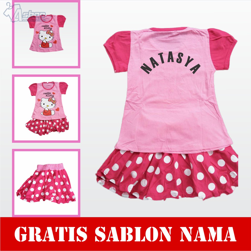 Baju Anak Setelan Hello Kitty Pink Kaos Anak  Perempuan Murah Gratis Custom Nama