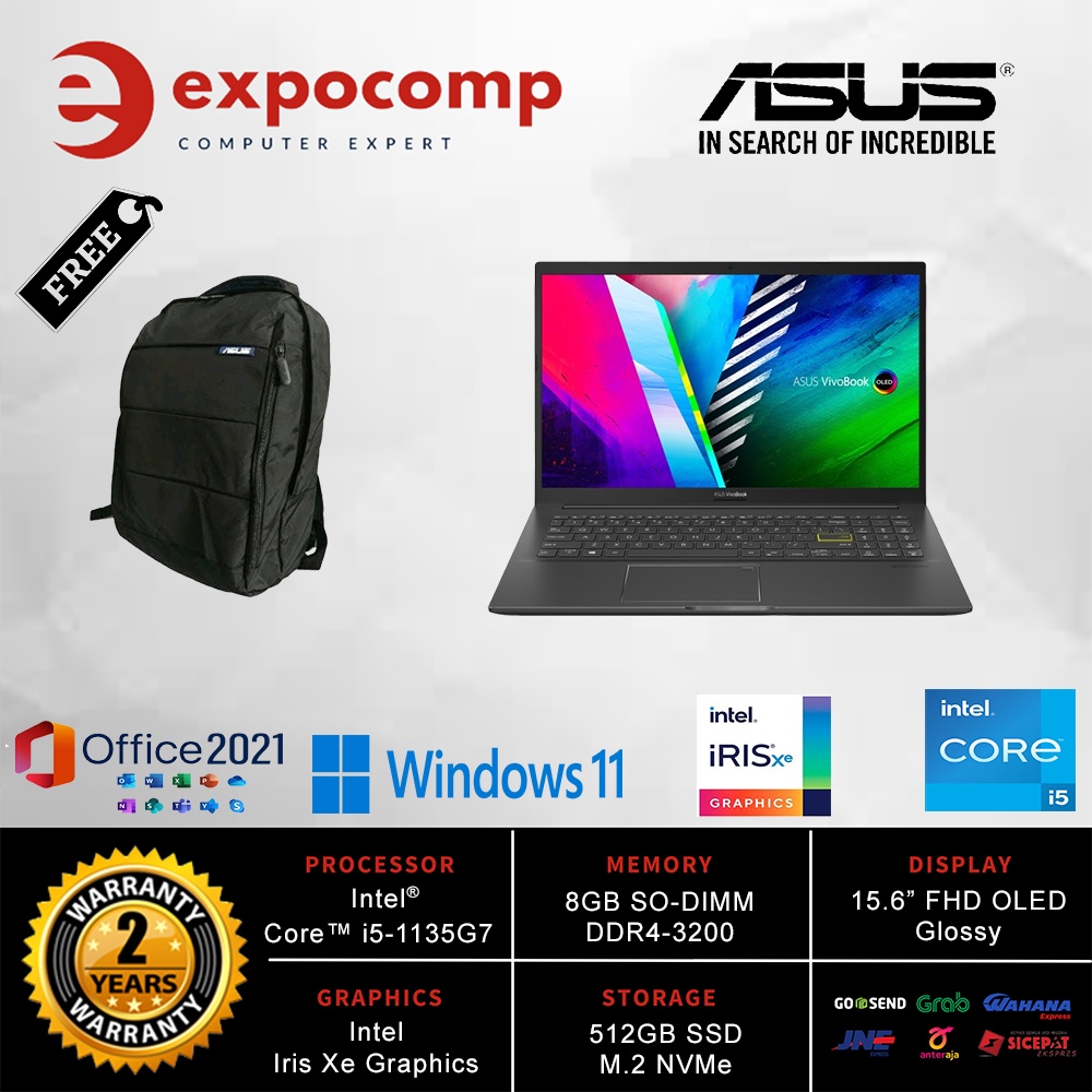 ASUS VIVOBOOK ULTRA 15 K513EA-OLED551 BLACK i5-1135G7 8GB 512GB W11+OHS