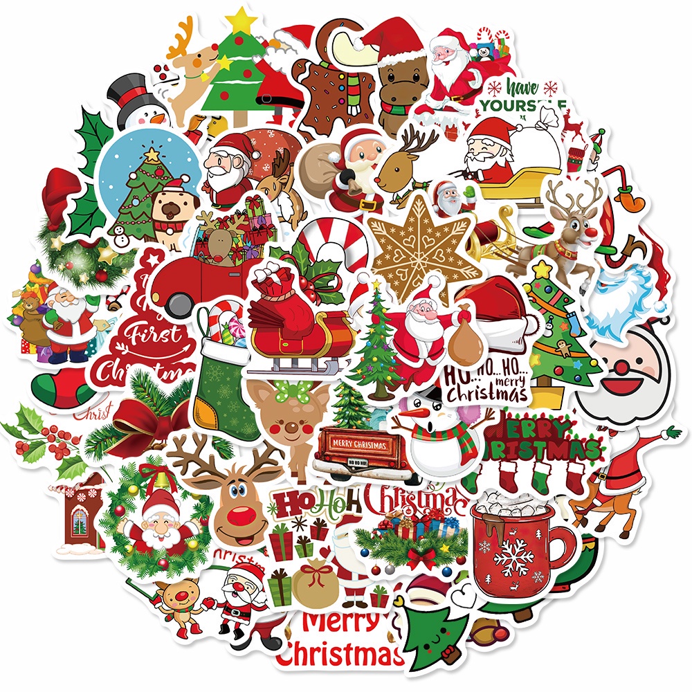 50 pieces of Christmas cartoon doodle stickers Christmas tree deer hat waterproof decoration