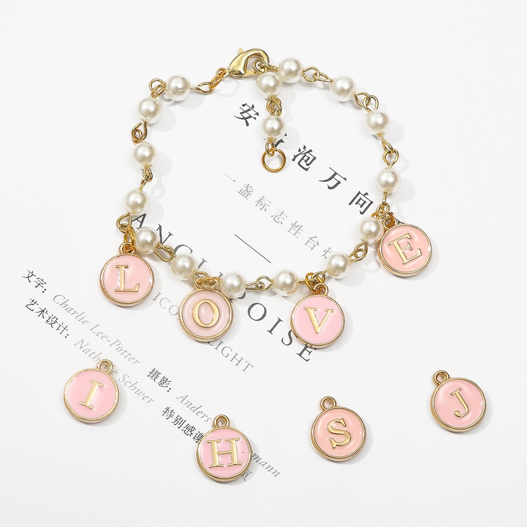 10Pcs 12*14 Mm A-Z Huruf Pesona Enamel Pesona Alfabet Huruf Awal Buatan Tangan Liontin untuk Diy Gelang Membuat Perhiasan Grosir