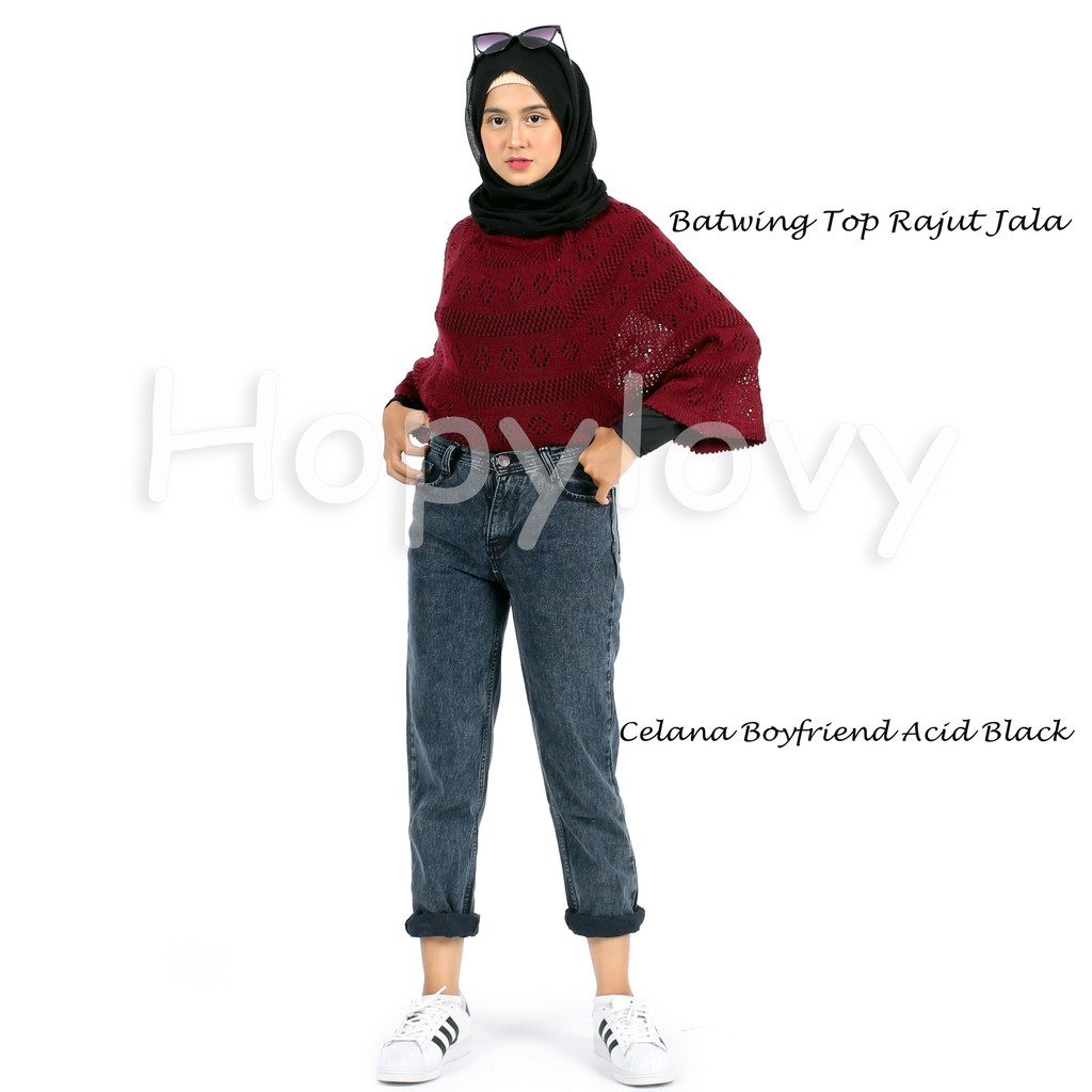 Celana Jeans Boyfriend Snow Black Wanita Highwaist / BF Snow