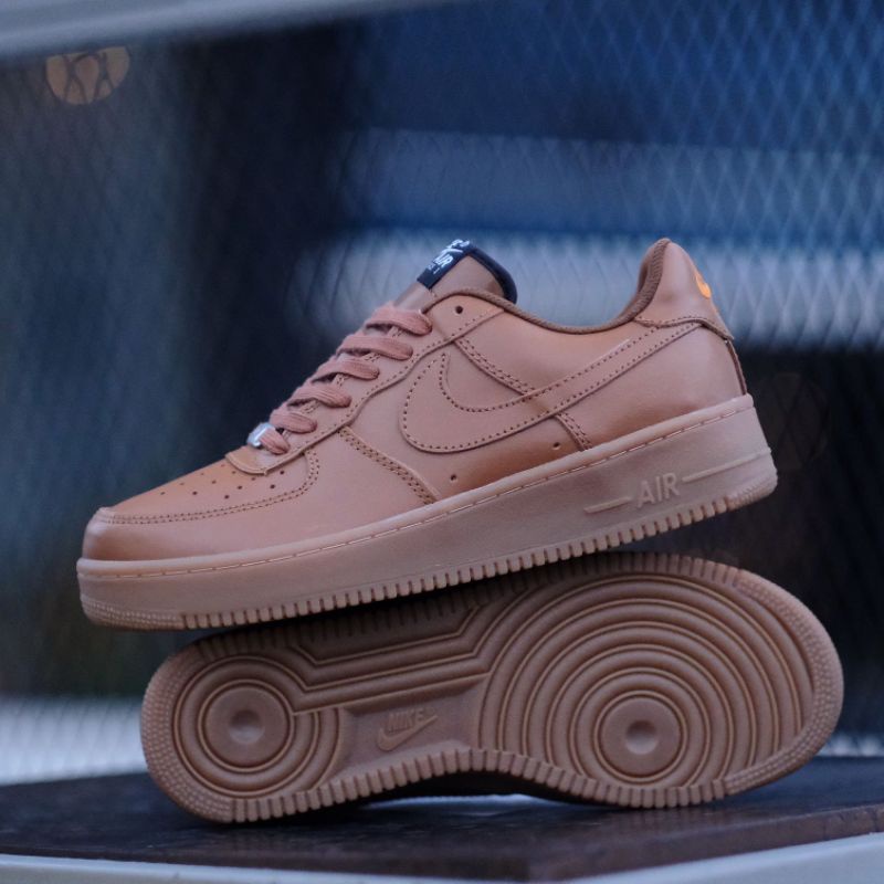 Nk Air Force 1 Low Leather Brown Original Sneakers Pria