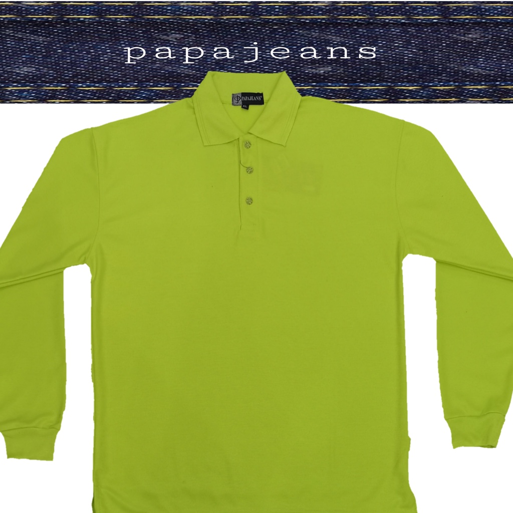 Papa Jeans Kaos Kerah Polo Shirt Lengan Panjang Hijau Stabilo