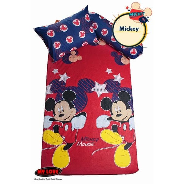 Sprei My Love New Motif Karakter Mickey uk  100 x 200 Tinggi 30 cm