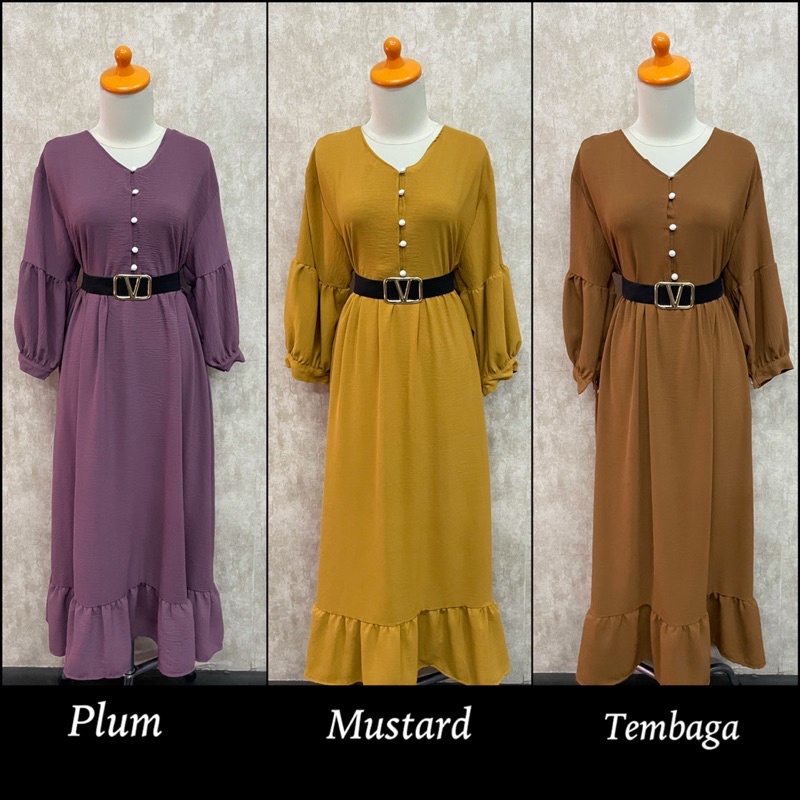 DELIA GAMIS CRINKLE DRESS GAMIS  KANCING MUTIARA GAMIS JUMBO FREE BELT ALL SIZE FIT XL GROSIR ECER PGMTA