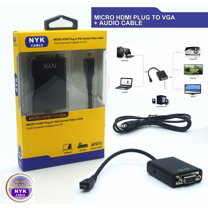 Kabel Micro HDTV To VGA with Audio converter Konektor NYK BOX High Quality fUL HD 1080P adapter