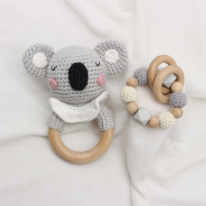 Mary Mainan Rattle Teether Bentuk Koala Bahan Kayu Beech Untuk Bayi