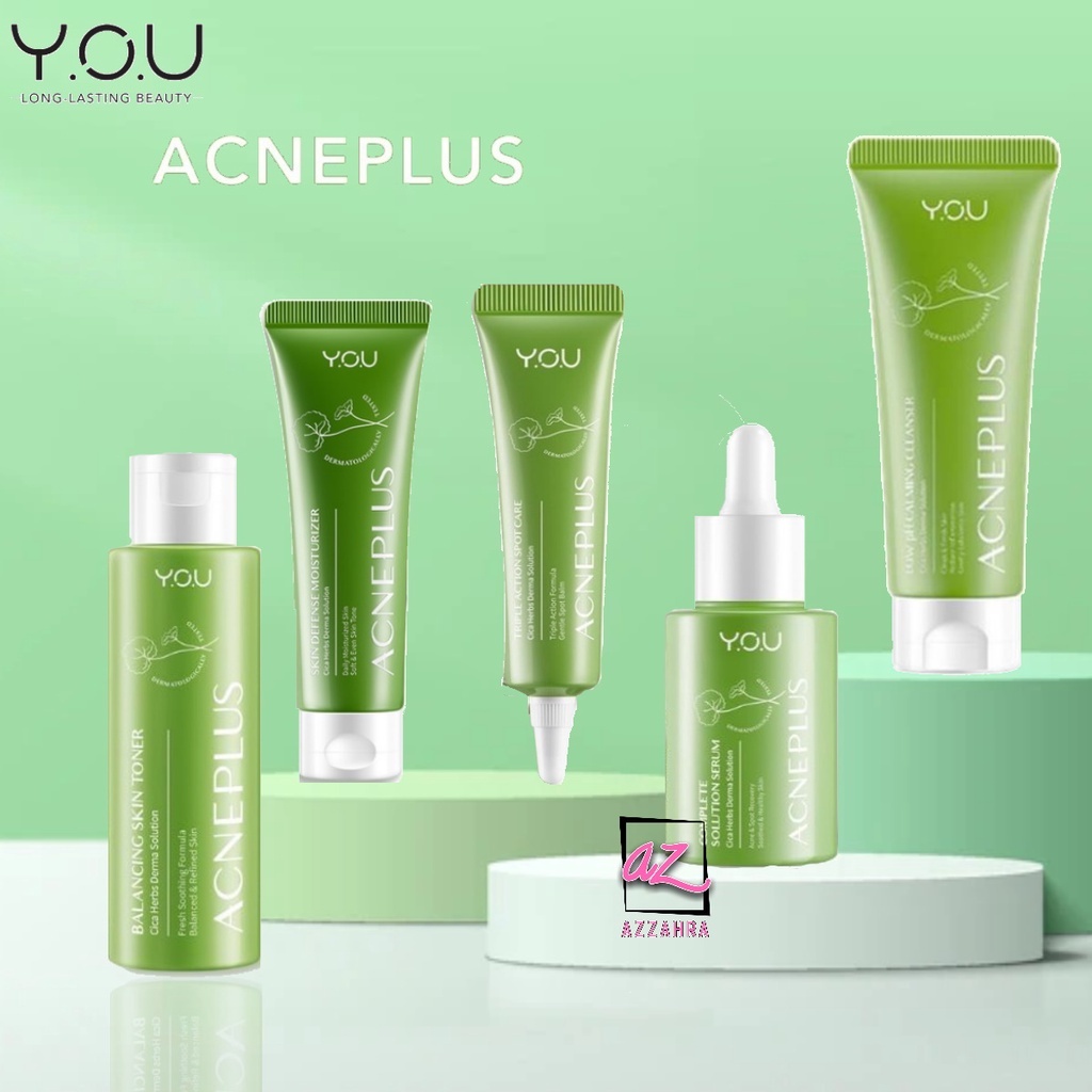 YOU AcnePlus Low pH Calming Cleanser 100ml | Triple Action Spot Care 15gr | Skin Defense Moisturizer 25gr | Complete Solution Serum