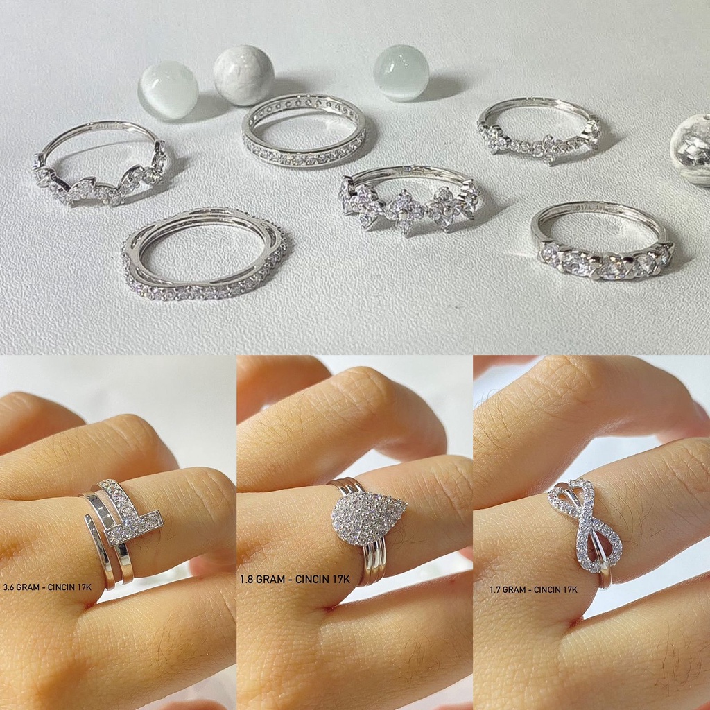 Banyak motif yaa Cincin anak dan dewasa emas putih asli kadar 750 75 17k Love cartie infinity clover permata sebaris whitegold ringan 1 2 3 gram gr g mata like diamond seperti berlian