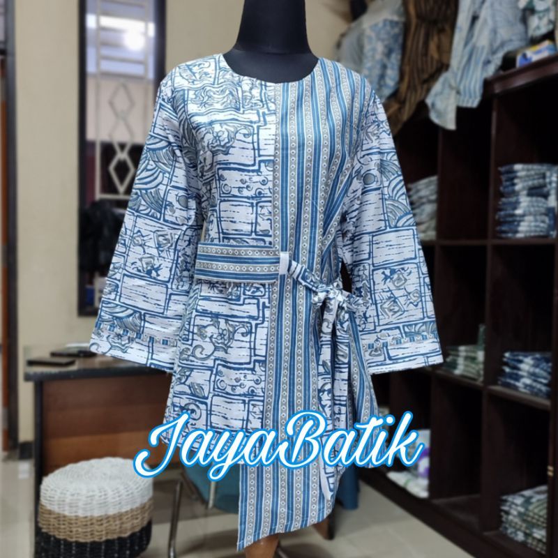 Batik wanita ASJ SA HRB026 Kenongo Kemeja Tosca Pendek-REMEKAN BIRU