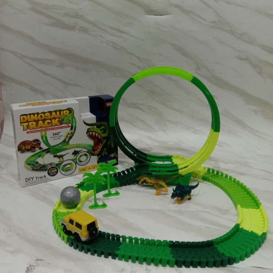 Mobil Dinosaurus Track  dino  is 109 pcs berputar 360 derajat -  Mainan Anak Baterai Laki laki