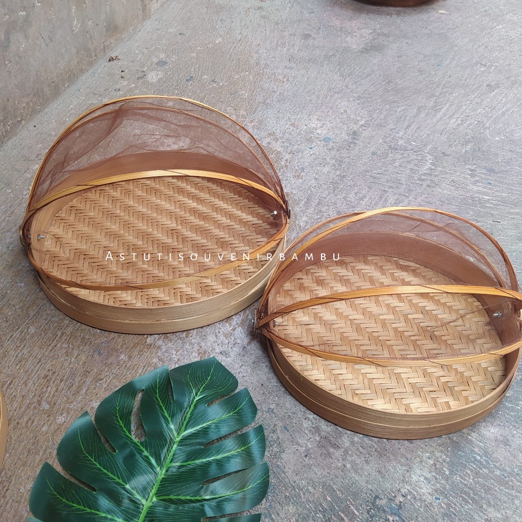 TUDUNG SAJI BAMBU TRADISIONAL BULAT DATAR  / tudung saji bambu / tudung saji lipat / wadah simpan