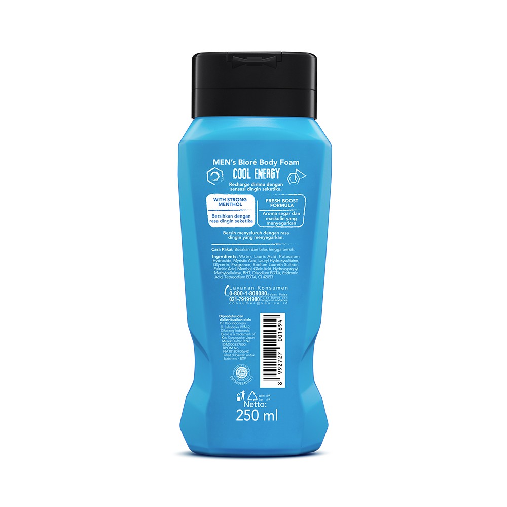 Men's Biore Sabun Mandi Cair Untuk Pria Cool Energy Strong Menthol Botol 250 ml - Sabun Cair Body Wash