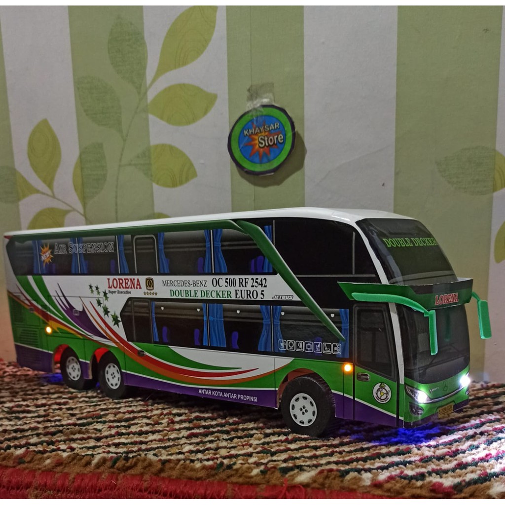 miniatur Bus bis /mainan bus bis Lorena Double decker + Lampu