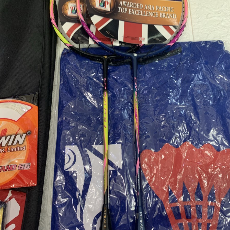 Raket Badminton Pro Ace Carbon Pro 1 Full Set Komplit +Tas Original