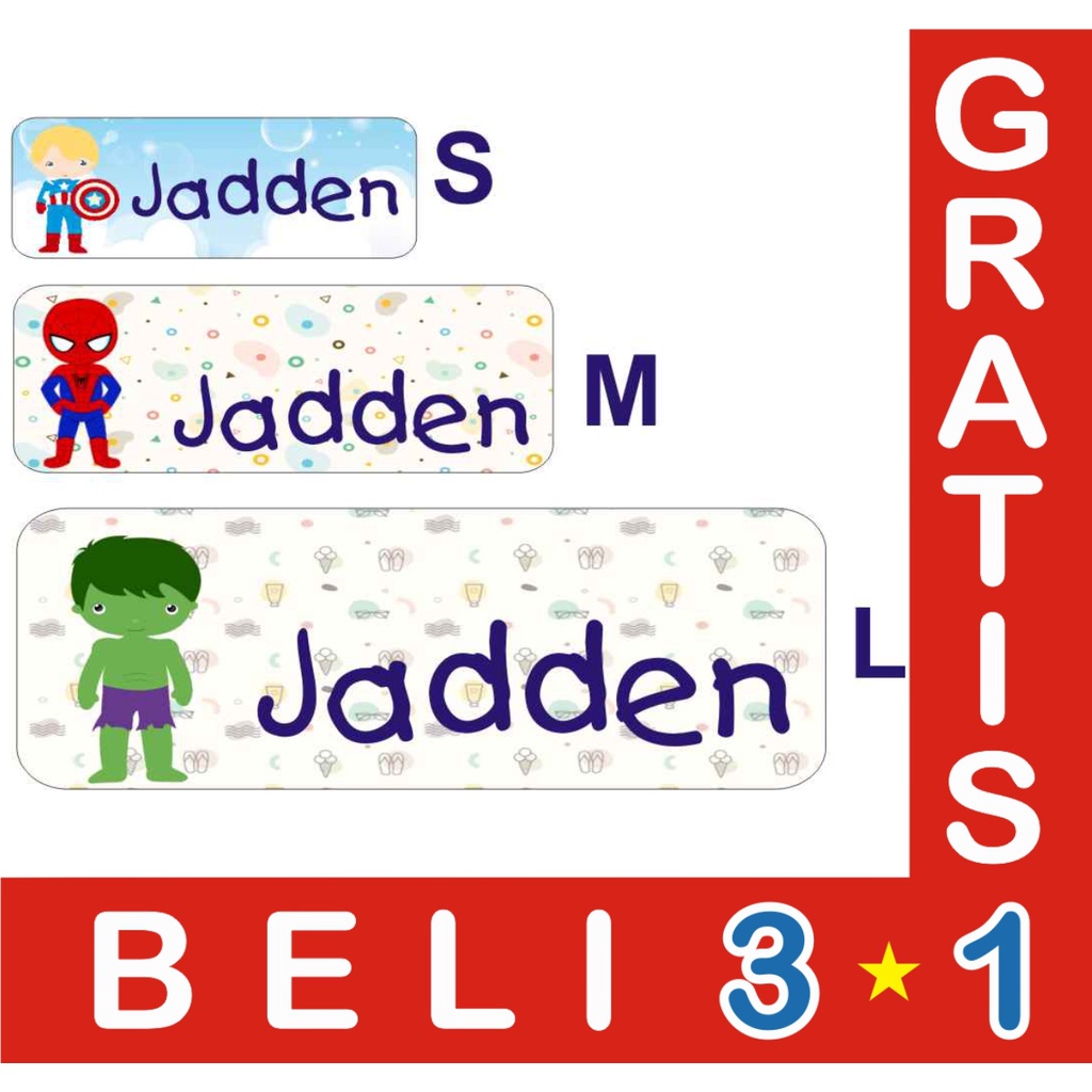 

STIKER LABEL NAMA WATERPROOF BASIC CUTE HERO