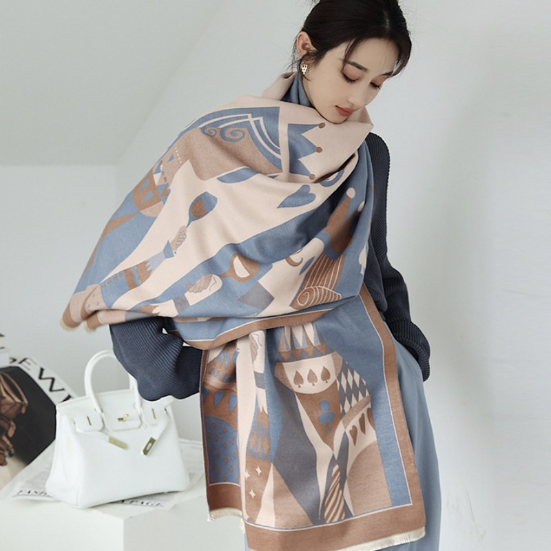 Syal &quot;Wilona&quot; 65 x 190 Anggun motif Kartu Remi yang mewah Bahan High Grade Cashmere Immitation