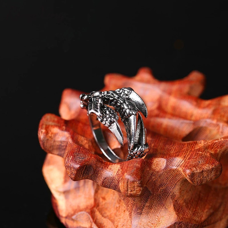 Cincin Model Terbuka Adjustable Desain Cakar Naga Gaya Hip-Hop Rock Untuk Pria Dan Wanita