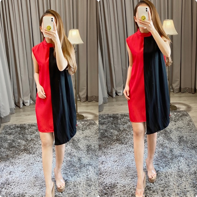 Dress 2tone yuriko / dress casual wanita / dress twotone