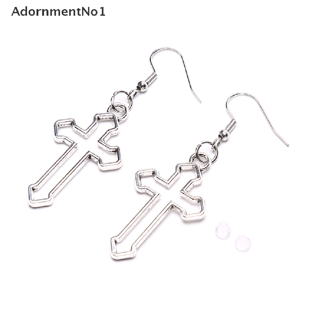 (AdornmentNo1) Anting Tusuk Gantung Desain Salib Warna Silver Gaya Simple / Punk / Vintage Handmade Menarik Untuk Wanita Charms