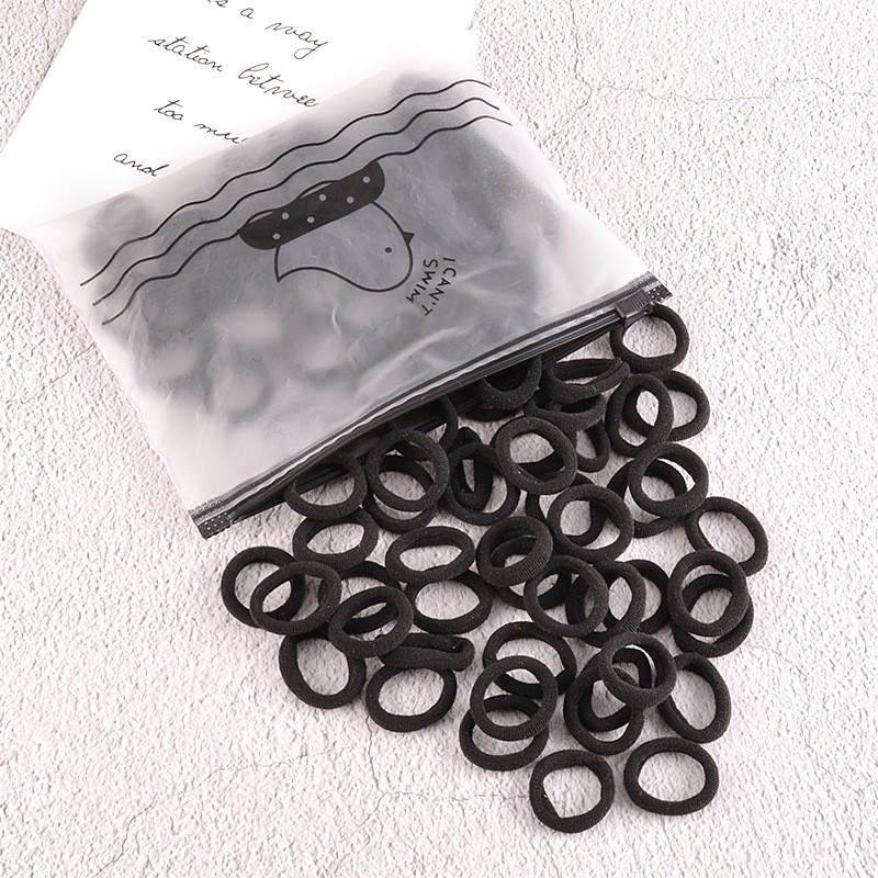 OVERFLOWS.ID 50 Pcs Tali Rambut Donut Dengan Pouch Bunga Daisy Import Ikat Rambut Set Import-Hitam Bebek