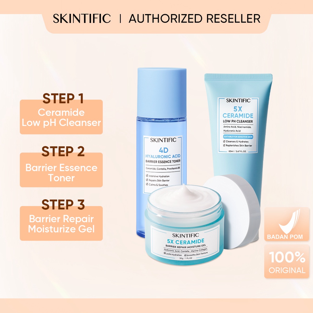 [BPOM]SKINTIFIC Low pH Cleanser /5% Ceramide Moisture Gel /4%HA Essence Toner Suit Care for sensitive skin