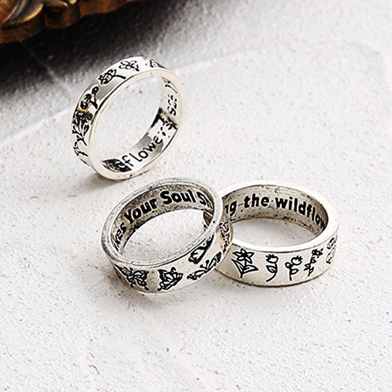 3pcs / Set Cincin Desain Ukiran Butterfly Gaya Vintage Punk Gothic Hip Hop Untuk Pria Dan Wanita