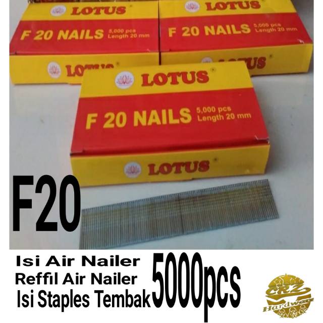 

Refill Air Nailer Isi Paku Tembak Staples 5000pcs 20 mm F20 Brad Nailer
