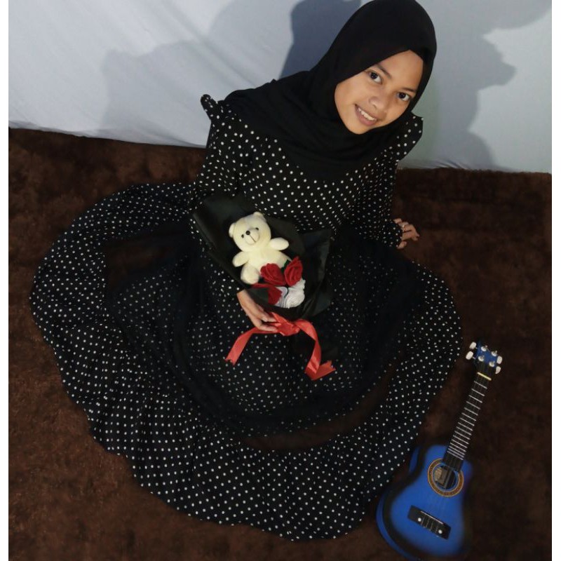 dress polkadot kombinasi tile