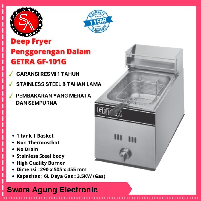 Gas Deep Fryer Getra Type: GF-101G (Khusus Daerah Medan)